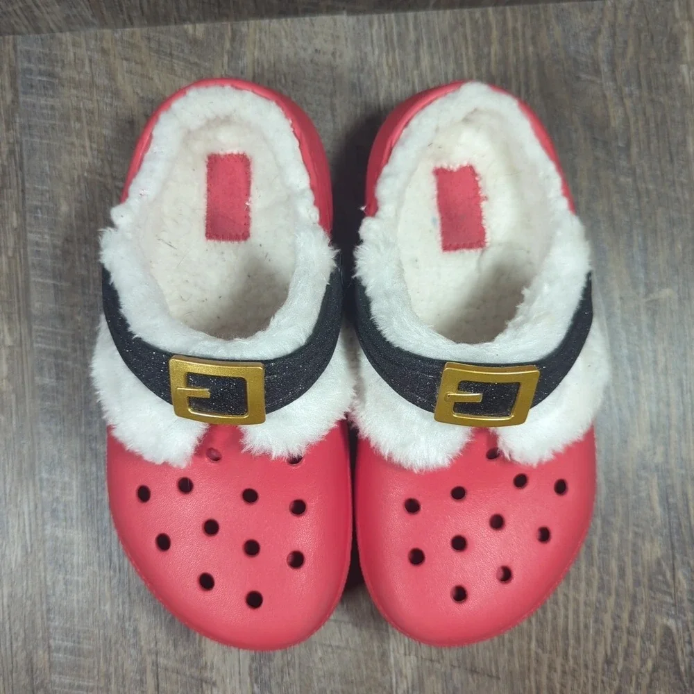 Crocs Classic Lined Santa Kids Clog 13 C13 Red Round Toe Christmas Slip On